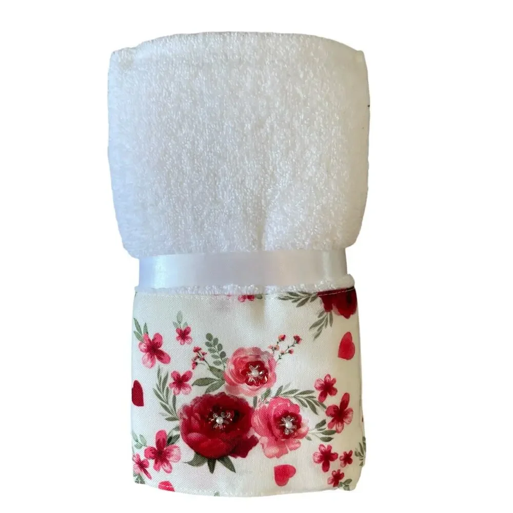 Rachel Zoe Hand Towels FLOWERS & HEARTS 18x28 Cotton Valentines Day Set of 2 NEW
